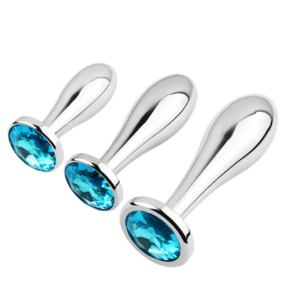 Kadınlar için Siyah Metal Anal Plug, Blue Gem Popo ve Vajina Seks Oyuncakları