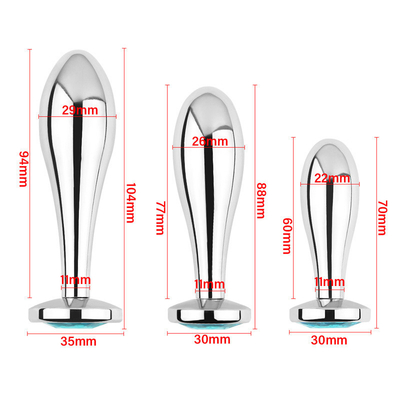Kadınlar için Siyah Metal Anal Plug, Blue Gem Popo ve Vajina Seks Oyuncakları