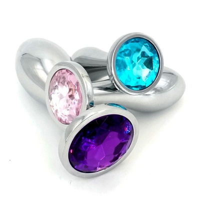 Kadınlar için Siyah Metal Anal Plug, Blue Gem Popo ve Vajina Seks Oyuncakları