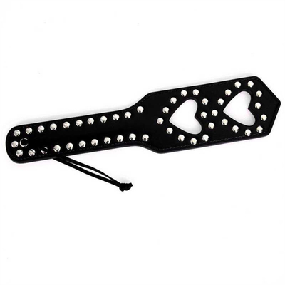 Rivets Double Hollow Heart Spatching Paddle Leather Slave Bitch Punished Paddle