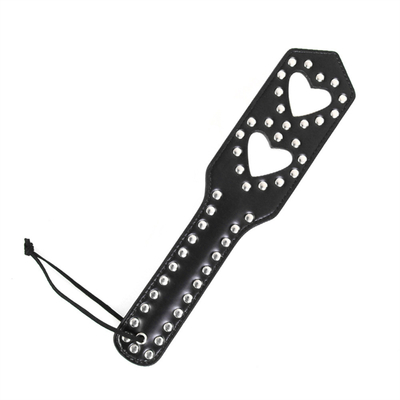 Rivets Double Hollow Heart Spatching Paddle Leather Slave Bitch Punished Paddle