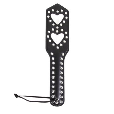 Rivets Double Hollow Heart Spatching Paddle Leather Slave Bitch Punished Paddle