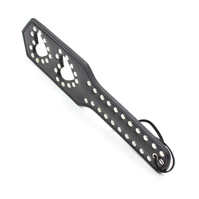 Rivets Double Hollow Heart Spatching Paddle Leather Slave Bitch Punished Paddle
