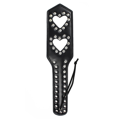 Rivets Double Hollow Heart Spatching Paddle Leather Slave Bitch Punished Paddle