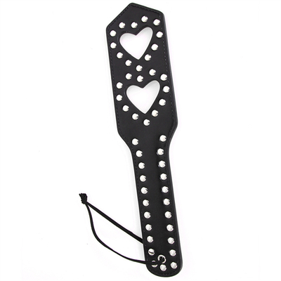 Rivets Double Hollow Heart Spatching Paddle Leather Slave Bitch Punished Paddle