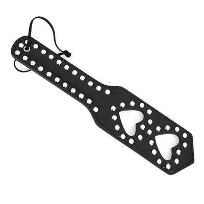 Rivets Double Hollow Heart Spatching Paddle Leather Slave Bitch Punished Paddle