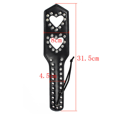 Rivets Double Hollow Heart Spatching Paddle Leather Slave Bitch Punished Paddle