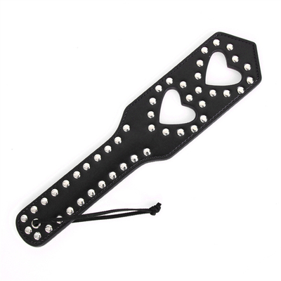 Rivets Double Hollow Heart Spatching Paddle Leather Slave Bitch Punished Paddle
