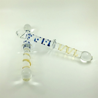 Renkli cam dildo Çift başlı cam dildolar Anal kalça kilitli büyük pyrex cam dildo kadınlar için