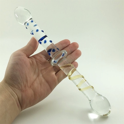 Renkli cam dildo Çift başlı cam dildolar Anal kalça kilitli büyük pyrex cam dildo kadınlar için