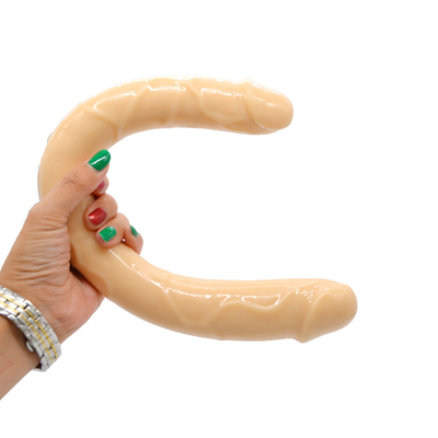 Kadınların mastürbasyonu için tıbbi TPE dildo U şekilli dildo çift başlı penis