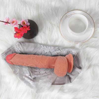 Kocaman Sıvı Silikon Yüksek Kalite Penis Dildo Et Rengi Kadınlar İçin Güçlü 9 Inç Teleskopik titreşimli dildo
