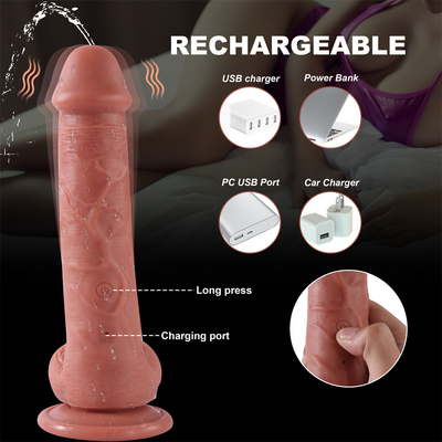 Çin Fabrikası Gerçekçi İtme Kadın Mastürbasyon Sıvı Silikon Kablosuz Uzaktan Kumanda Teleskopik Dildo Vibratör