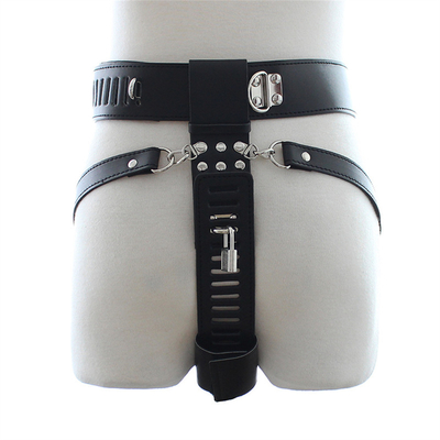 PU deri erkek iffet kemeri titreşimli Anal Plug Harness ile
