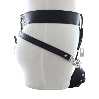 PU deri erkek iffet kemeri titreşimli Anal Plug Harness ile